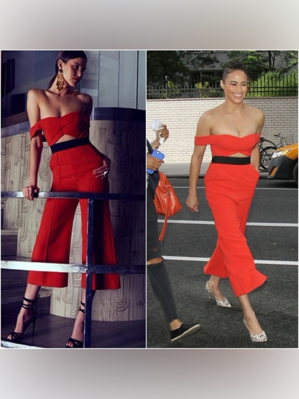 NWT Self Portrait Red Off Shoulder Jumpsuit US 8 Flared Cropped Elegant Cocktail